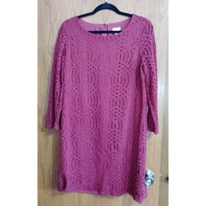 J Crew Dress Womens 12 Lace Eyelet Cocktail Sheath Cranberry Lined